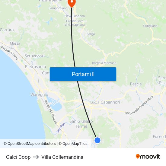Calci Coop to Villa Collemandina map