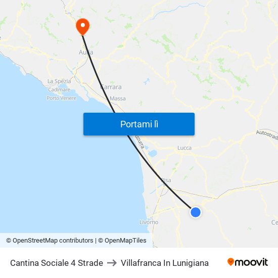 Cantina Sociale 4 Strade to Villafranca In Lunigiana map