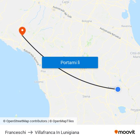 Franceschi to Villafranca In Lunigiana map