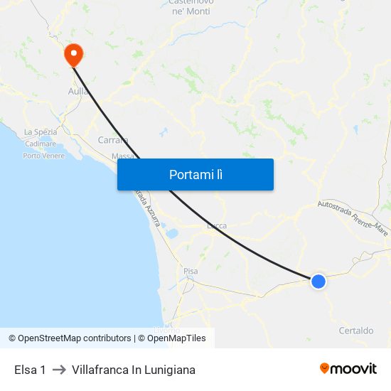 Elsa 1 to Villafranca In Lunigiana map