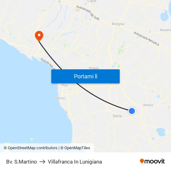 Bv. S.Martino to Villafranca In Lunigiana map