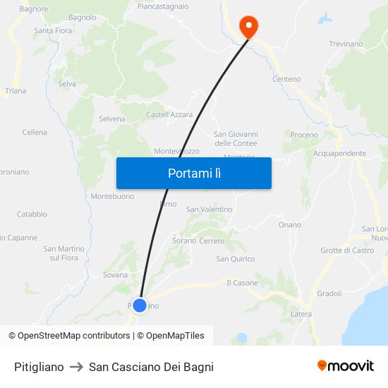 Pitigliano to San Casciano Dei Bagni map