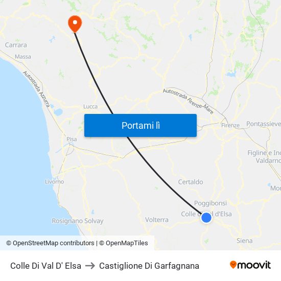 Colle Di Val D' Elsa to Castiglione Di Garfagnana map