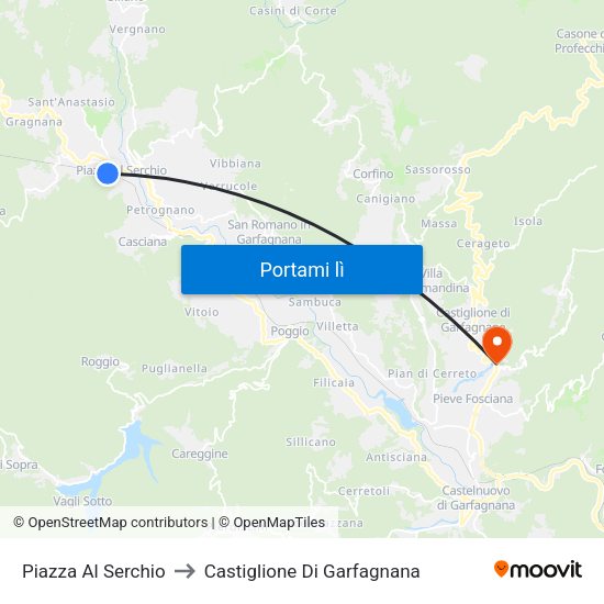 Piazza Al Serchio to Castiglione Di Garfagnana map