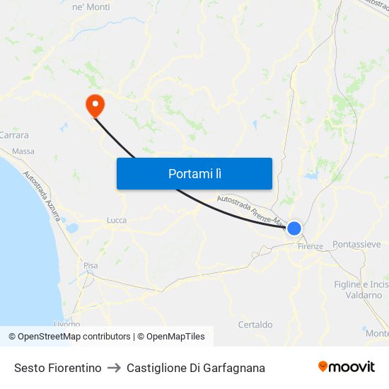 Sesto Fiorentino to Castiglione Di Garfagnana map