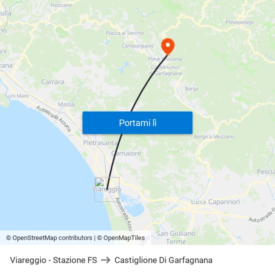 Viareggio Stazione FS to Castiglione Di Garfagnana map