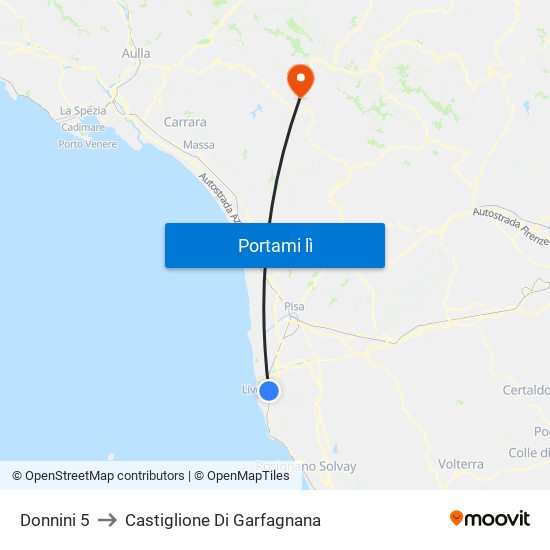 Donnini 5 to Castiglione Di Garfagnana map