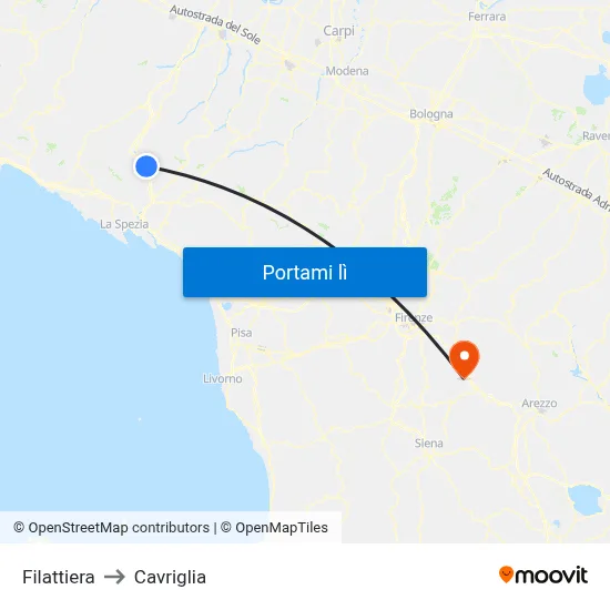 Filattiera to Cavriglia map