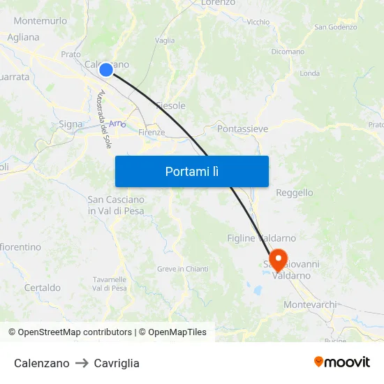 Calenzano to Cavriglia map