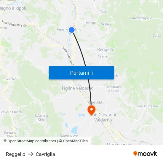 Reggello to Cavriglia map