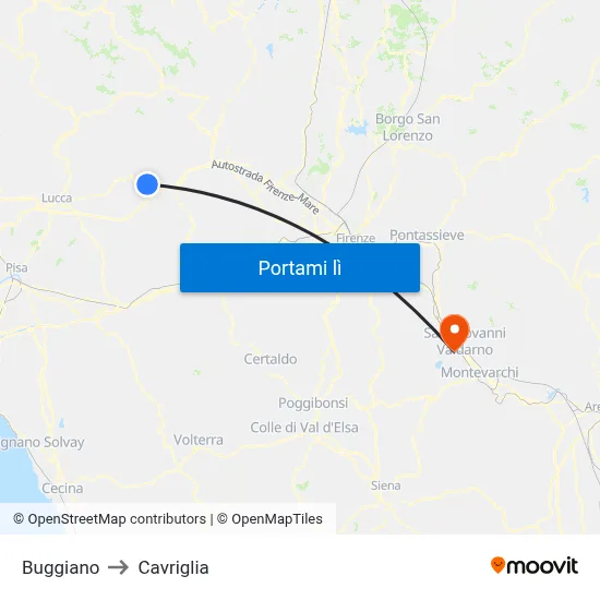 Buggiano to Cavriglia map