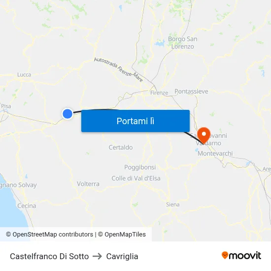 Castelfranco Di Sotto to Cavriglia map