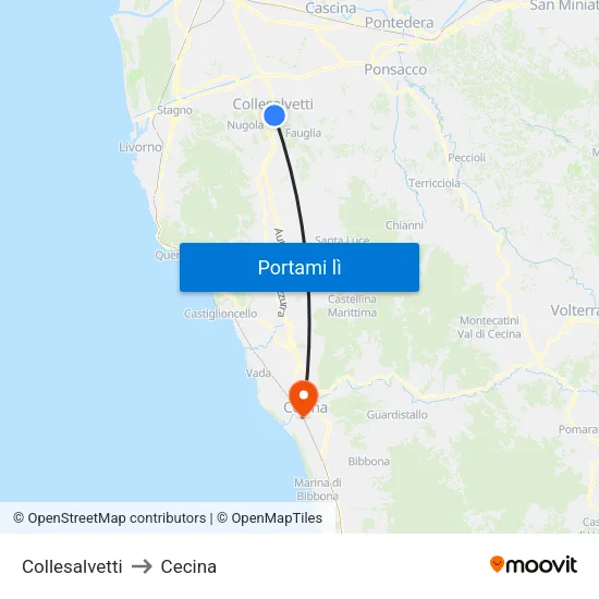Collesalvetti to Cecina map