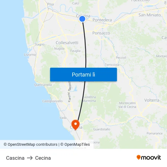 Cascina to Cecina map