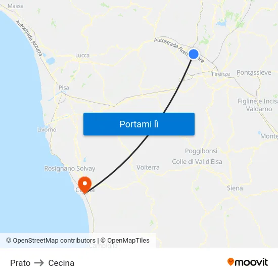 Prato to Cecina map