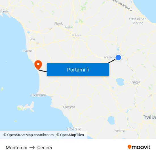 Monterchi to Cecina map
