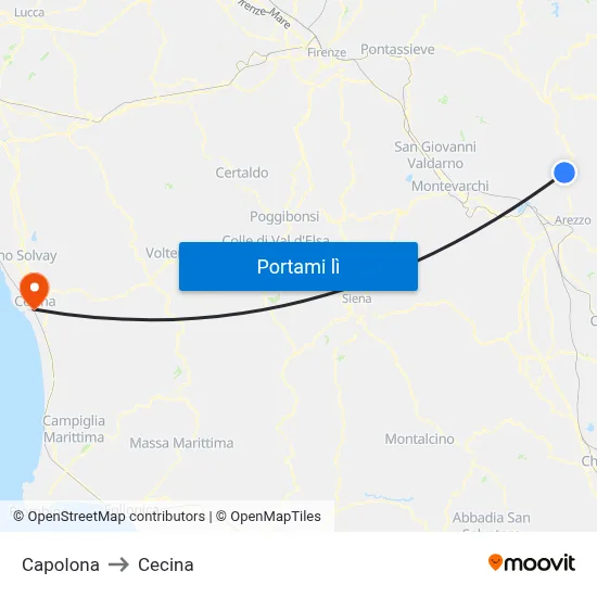 Capolona to Cecina map