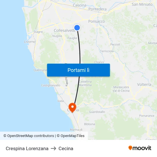Crespina Lorenzana to Cecina map