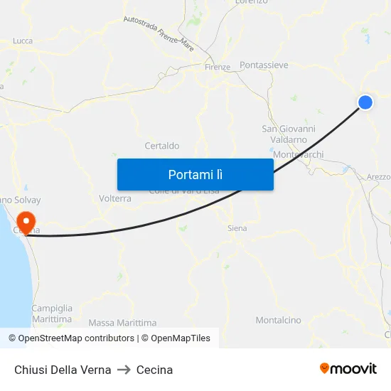 Chiusi Della Verna to Cecina map