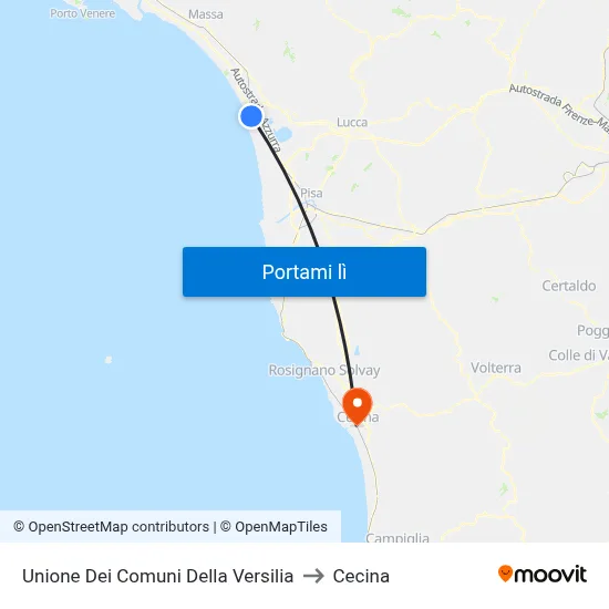 Unione Dei Comuni Della Versilia to Cecina map