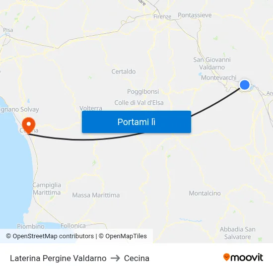 Laterina Pergine Valdarno to Cecina map