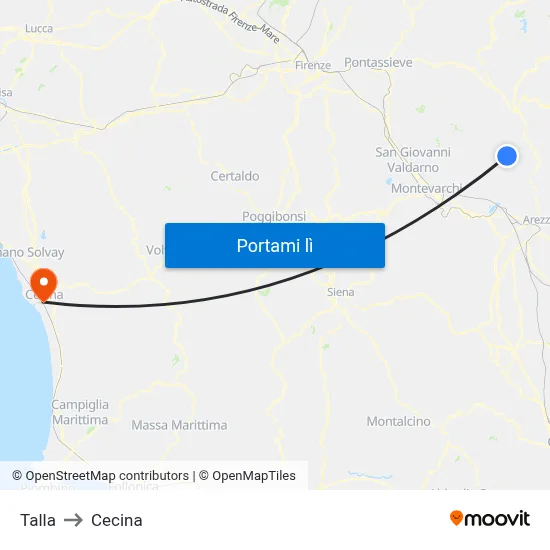 Talla to Cecina map