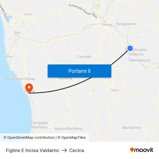 Figline E Incisa Valdarno to Cecina map