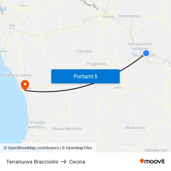 Terranuova Bracciolini to Cecina map