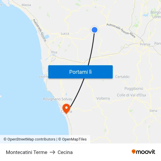 Montecatini Terme to Cecina map