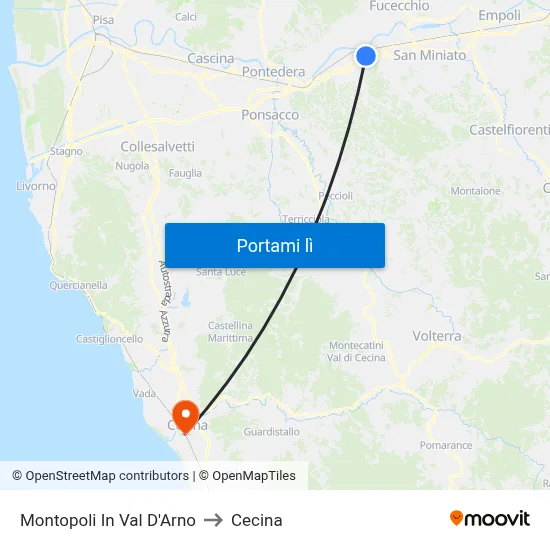 Montopoli In Val D'Arno to Cecina map