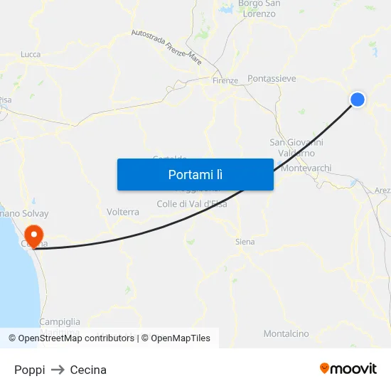 Poppi to Cecina map