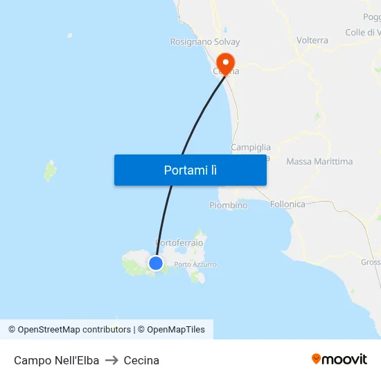 Campo Nell'Elba to Cecina map