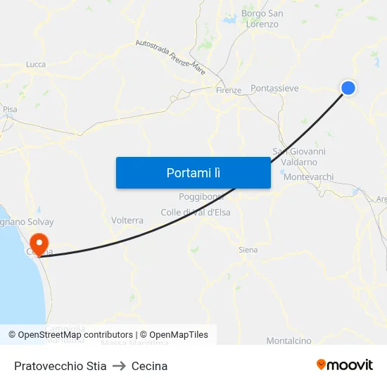 Pratovecchio Stia to Cecina map