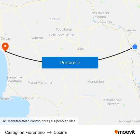 Castiglion Fiorentino to Cecina map