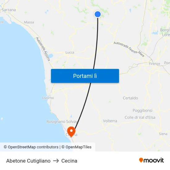 Abetone Cutigliano to Cecina map