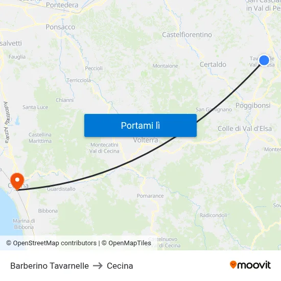 Barberino Tavarnelle to Cecina map