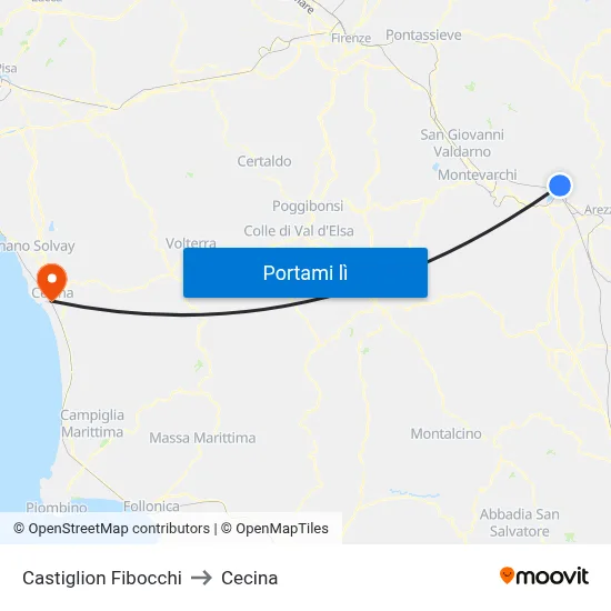 Castiglion Fibocchi to Cecina map