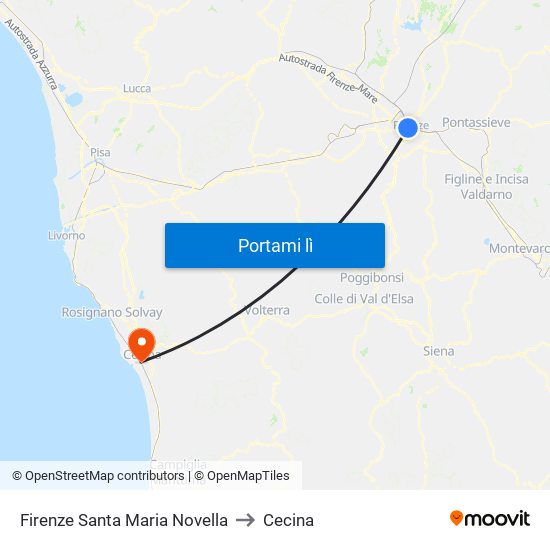 Firenze Santa Maria Novella to Cecina map