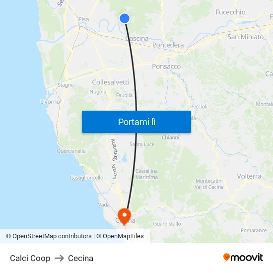 Calci Coop to Cecina map