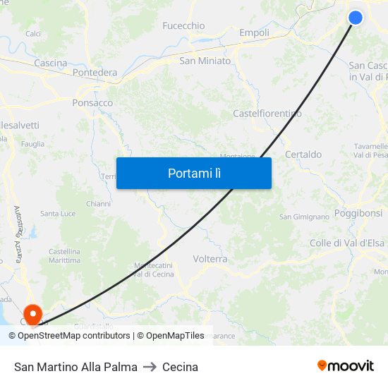 San Martino Alla Palma to Cecina map