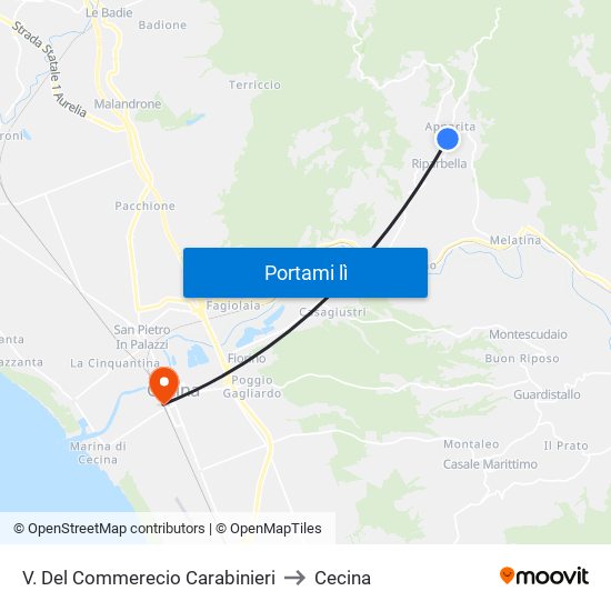 V. Del Commerecio Carabinieri to Cecina map
