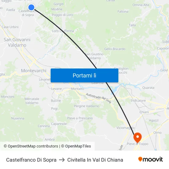 Castelfranco Di Sopra to Civitella In Val Di Chiana map