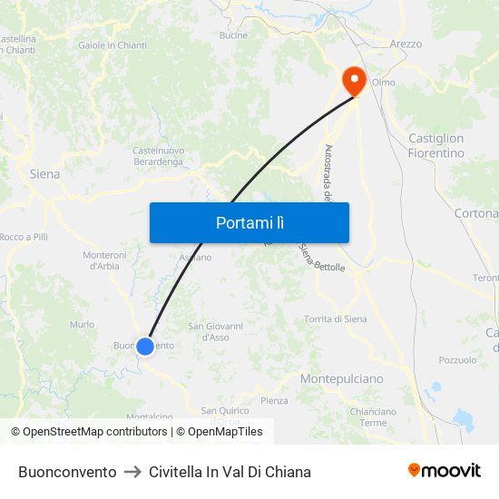 Buonconvento to Civitella In Val Di Chiana map