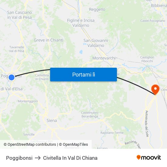 Poggibonsi to Civitella In Val Di Chiana map