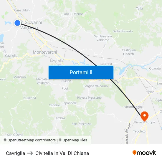 Cavriglia to Civitella In Val Di Chiana map