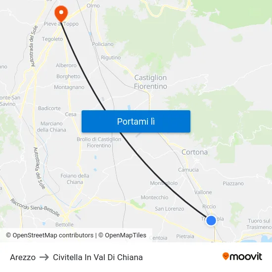 Arezzo to Civitella In Val Di Chiana map