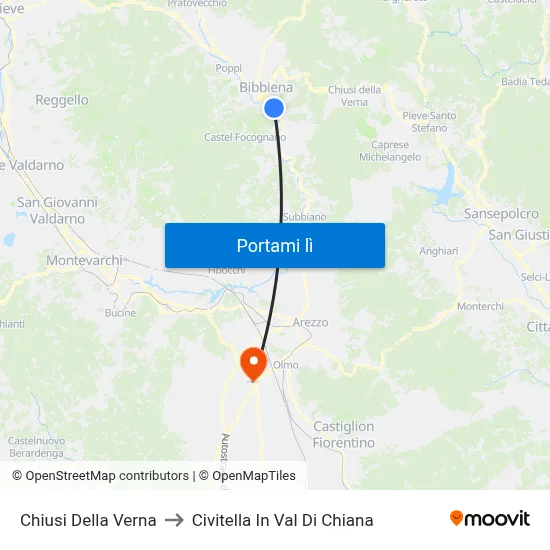 Chiusi Della Verna to Civitella In Val Di Chiana map