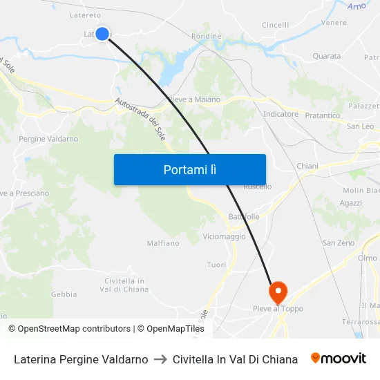 Laterina Pergine Valdarno to Civitella In Val Di Chiana map
