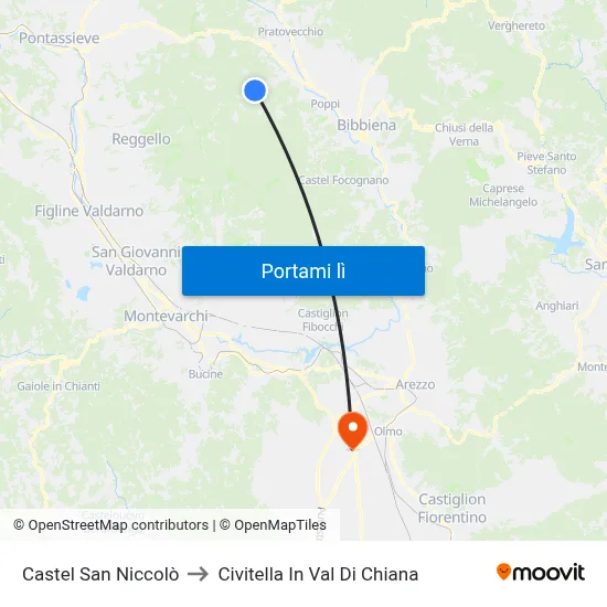 Castel San Niccolò to Civitella In Val Di Chiana map