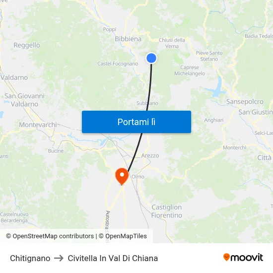 Chitignano to Civitella In Val Di Chiana map